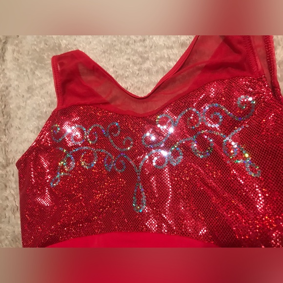 GK Elite Laurie Hernandez Edition Girls Gymnastics Leotard Red Shimmer Mesh - Picture 7 of 9